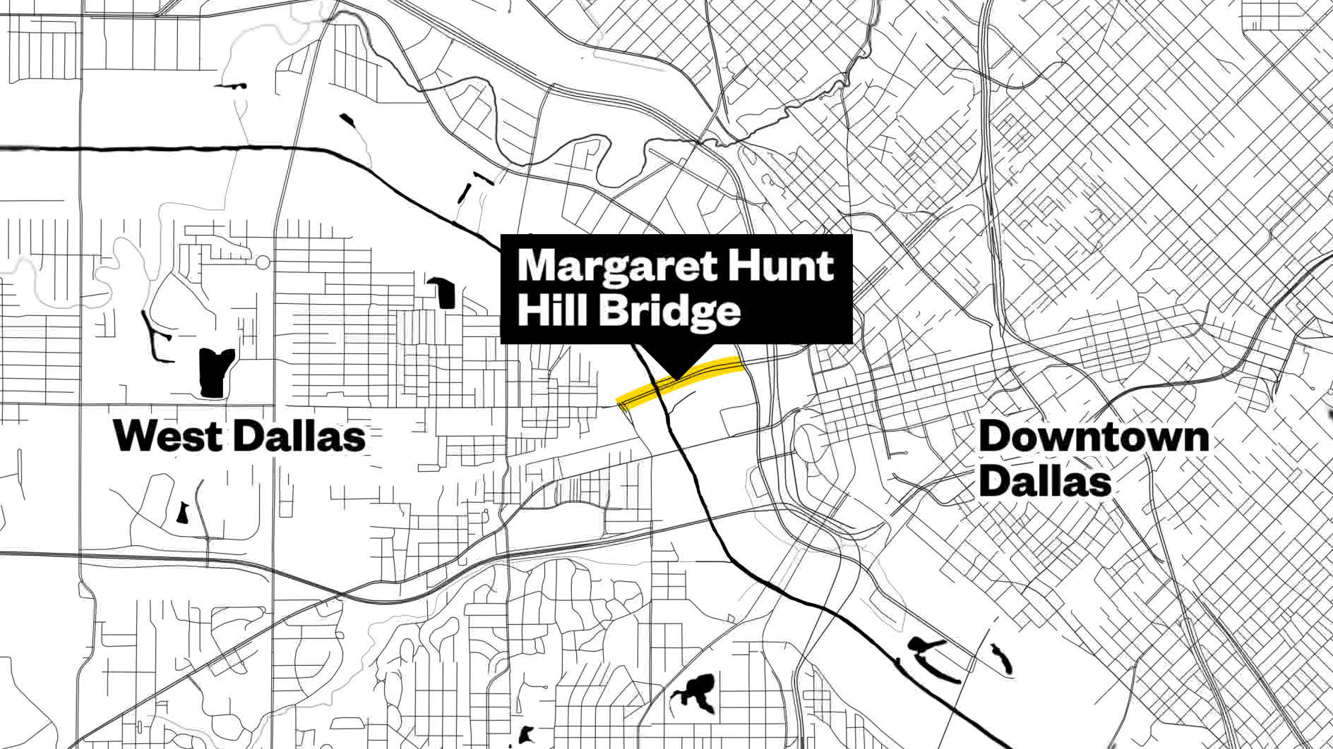 Map of West Dallas and the Margaret Hunt Hill Bridge